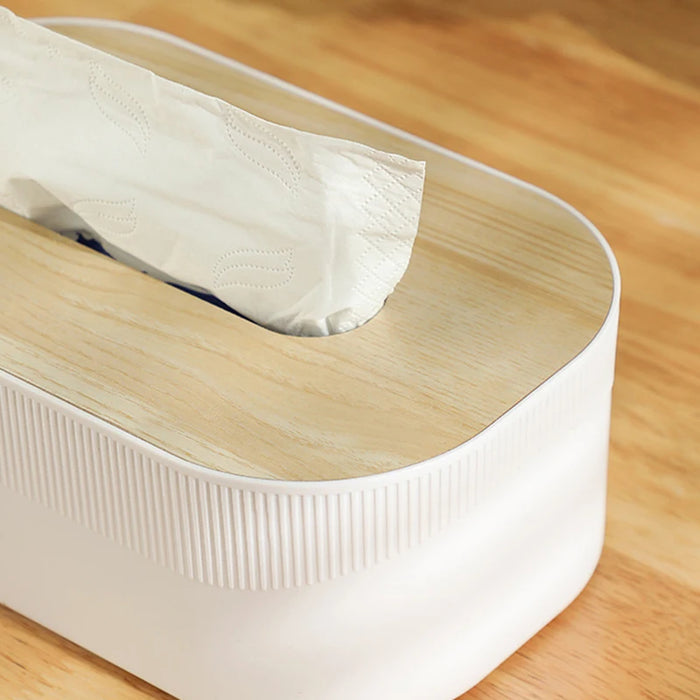 Bamboo & Solid Wood Tissue Box — Removable Napkin Holder, White or Black