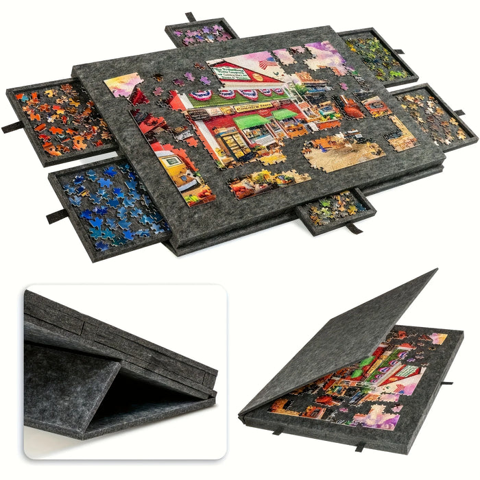 Foldable Puzzle Storage Table — 6-Drawer Organiser with Felt Top