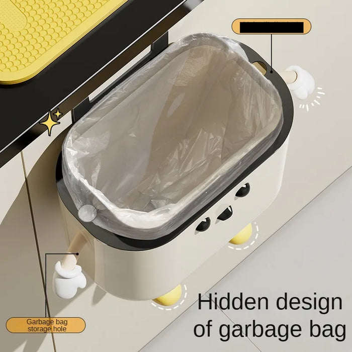 Cream-Coloured Wall-Mounted Kitchen Bin with Lid — 9L / 12L DIY