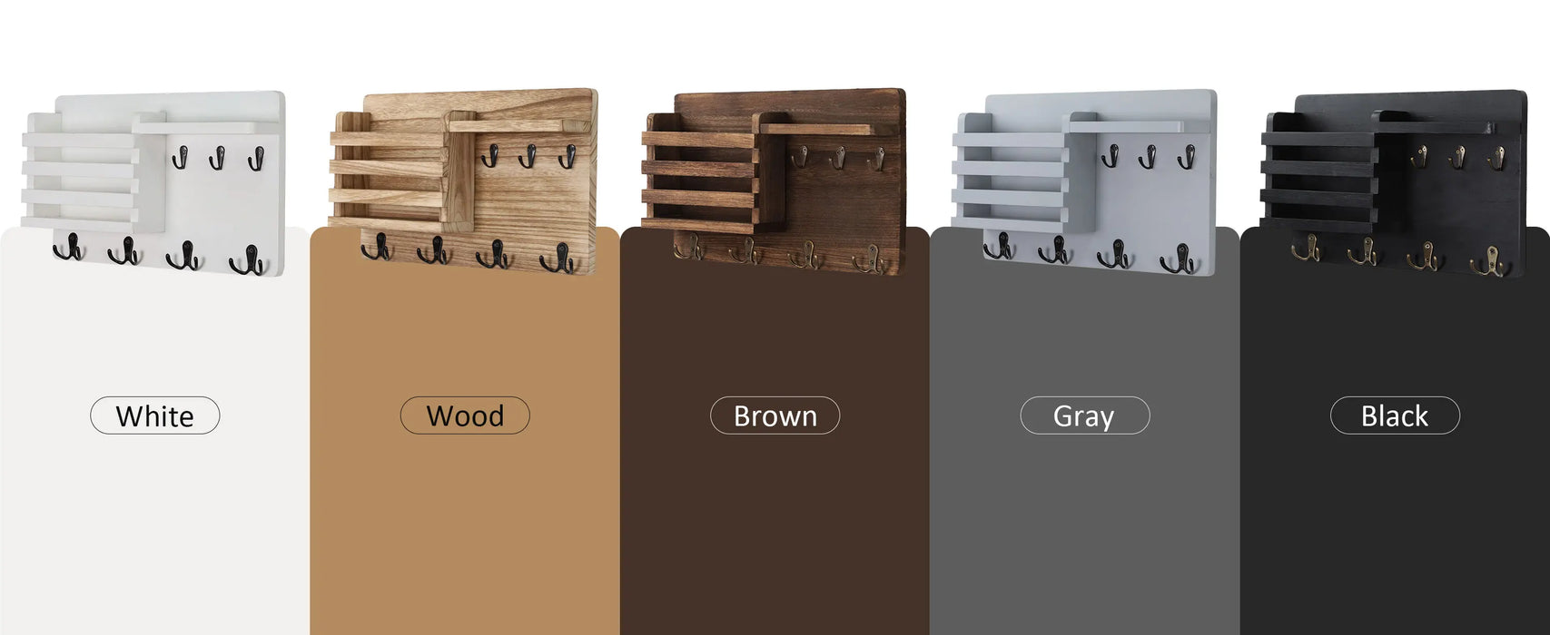 Rustic Wood Wall Mail Organiser with Key Hooks and Floating Shelf