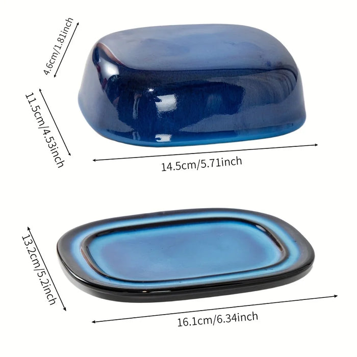 Retro Kiln-Change Porcelain Butter Dish with Lid — Countertop Butter Keeper