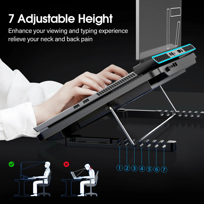 Laptop Cooling Pad for 12–17.3-inch Laptops — 6 Quiet Fans, 7-Stage Height & Phone Holder