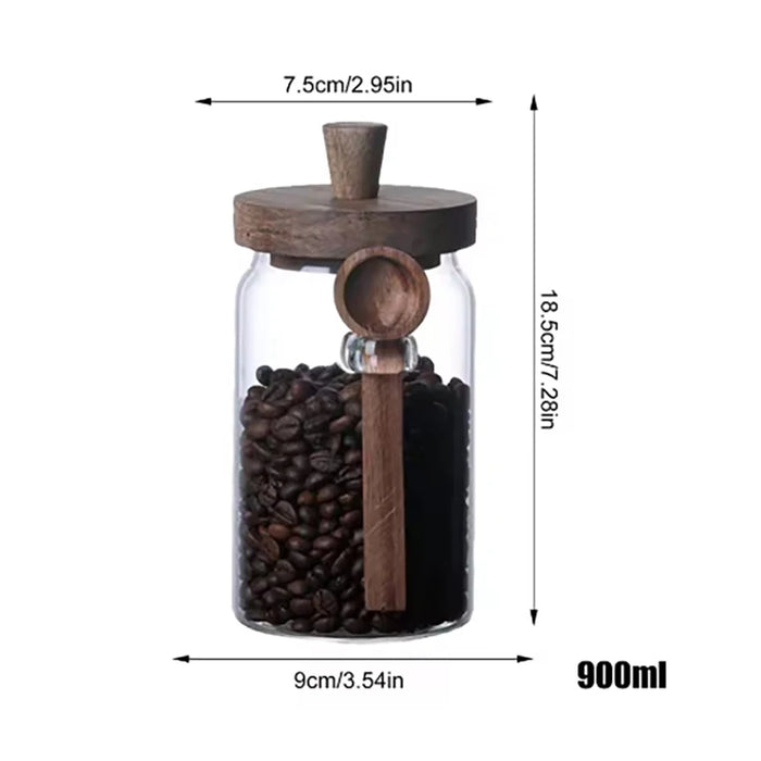 Glass Food Storage Jars with Wooden Lids & Scoop — Airtight Sealed Canisters for Sugar, Coffee, Candy