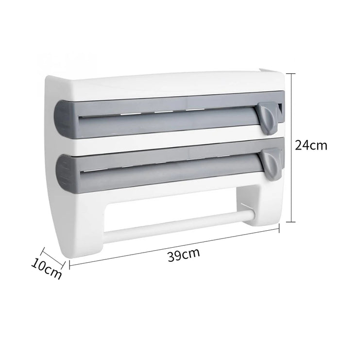 Wall-Mounted Wrap Dispenser with Cutter — Grey ABS, 39 x 24 x 10 cm