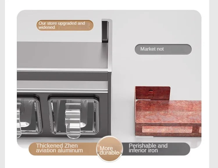 No-drill Wall-mounted Metal Spice Rack — Rust-resistant Kitchen Organizer