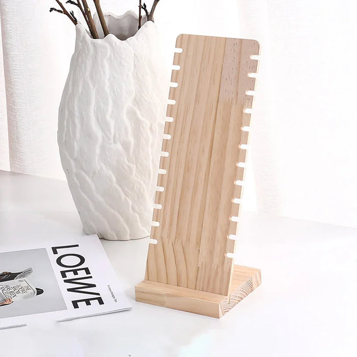 Large Wood Jewellery Display Stand — Necklace & Bracelet Rack with Faux Suede Interior