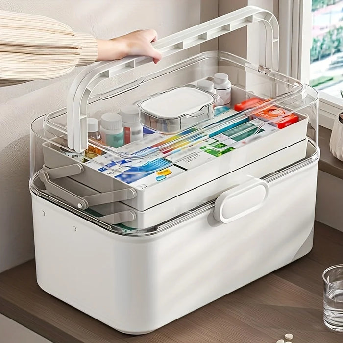 Large Capacity Foldable Medicine Storage Box with Clear Lid — Modern White Plastic Organiser
