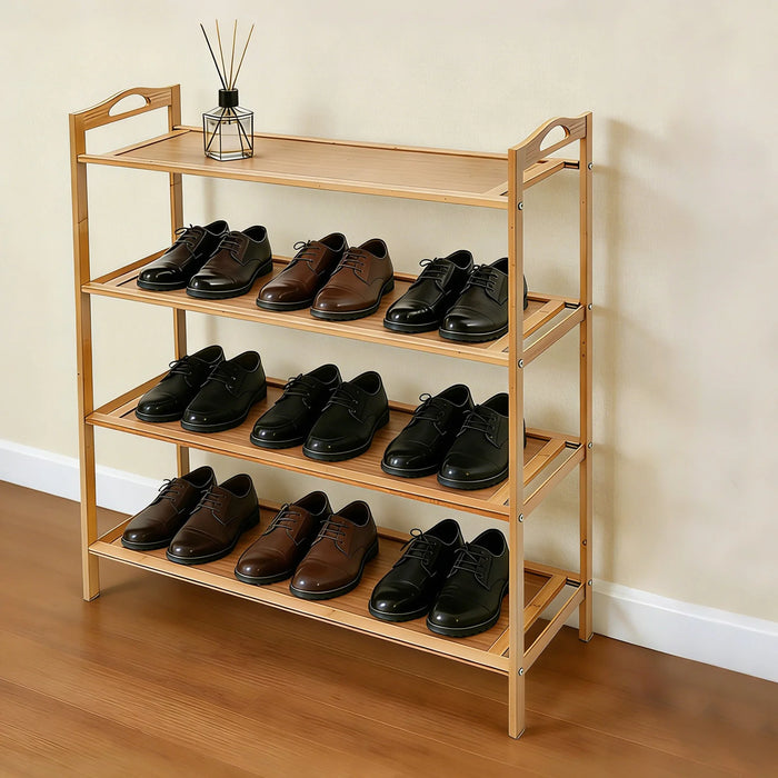 4-Tier Bamboo Shoe Rack – Free‑standing, Stackable Organiser for Hallway & Closet