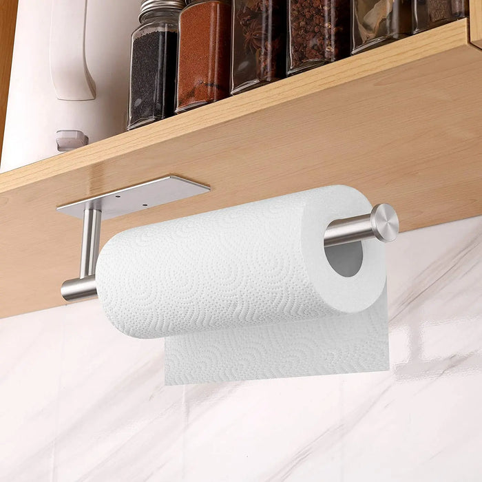 Stainless Steel Punch-Free Paper Towel Holder – Under-Cabinet Roll & Film Dispenser