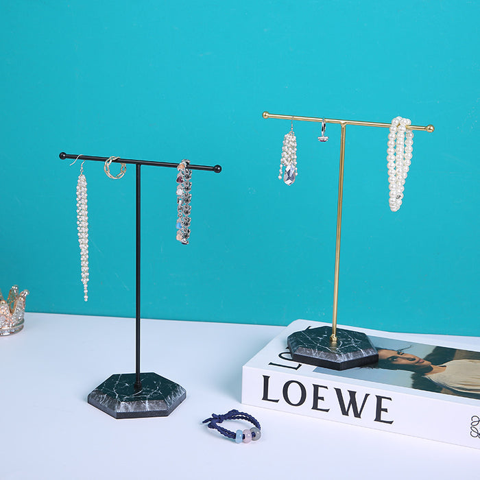 T-shaped Jewellery Display Stand — Wood & Metal, Gold and Black options