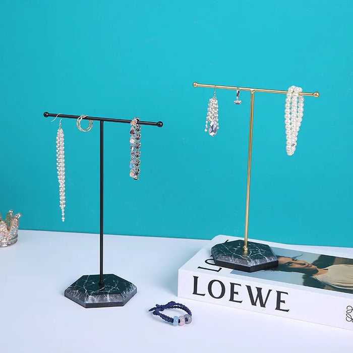 T-shaped Jewellery Display Stand — Wood & Metal, Gold and Black options