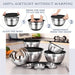 8-Piece Stainless Steel Mixing Bowls with Airtight Lids — Black, Non-Slip Bases