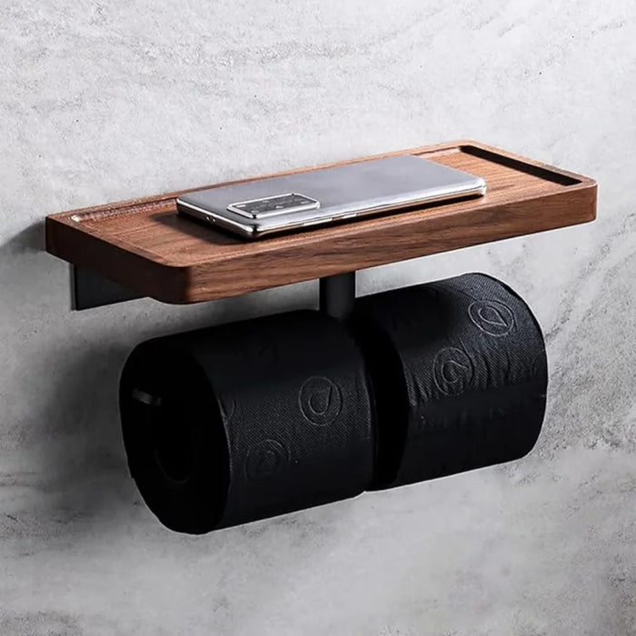 Stainless Steel Toilet & Tissue Roll Holder with Phone Shelf — I/H Style, Black or White