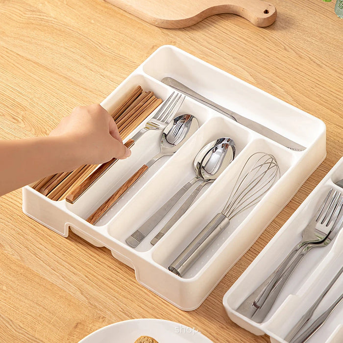 4 or 5-Compartment Cutlery Drawer Organiser – PP Tray, Easy Clean (White)