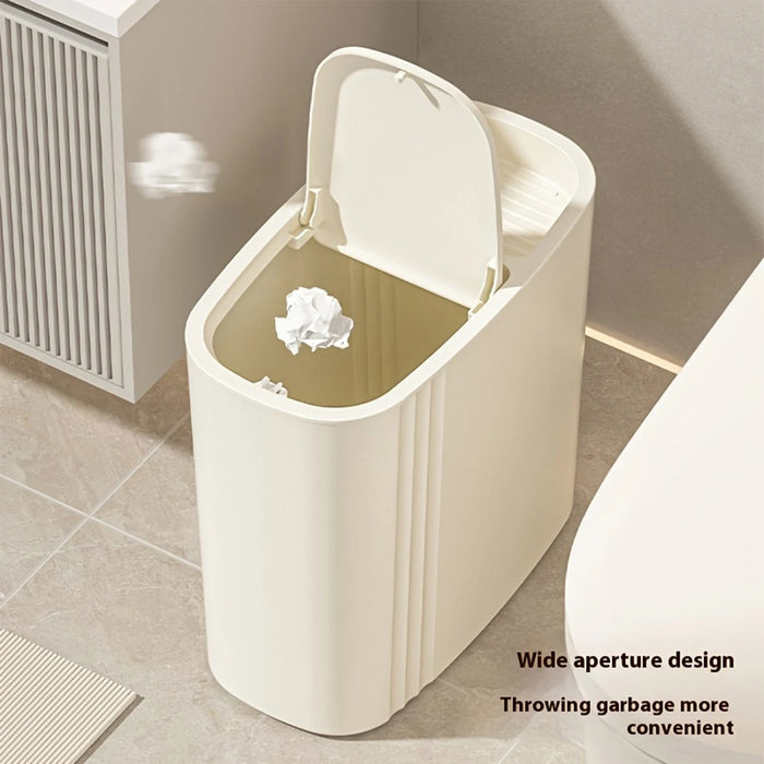 Large-capacity Oval Rubbish Bin with Press Lid — Odour-sealing PP Bin for Home