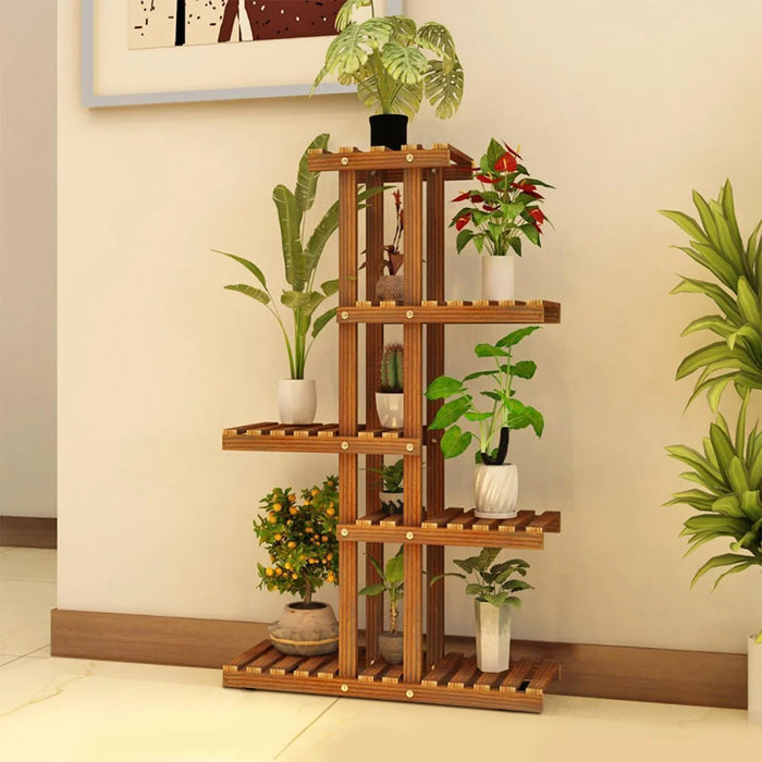 5-Tier Wooden Plant Stand — 36in (92×56×25cm), Holds 6 Pots