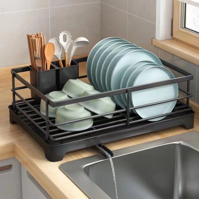 Carbon Steel & PP Dish Drying Rack with Drainer Tray — Space-Saving Plate Organiser