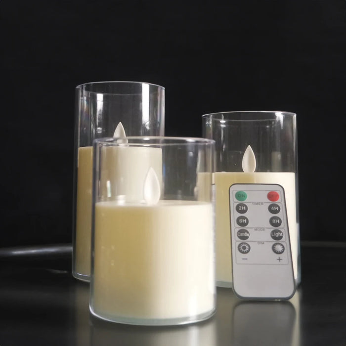 3-piece USB Rechargeable LED Pillar Candles with Remote & Timer
