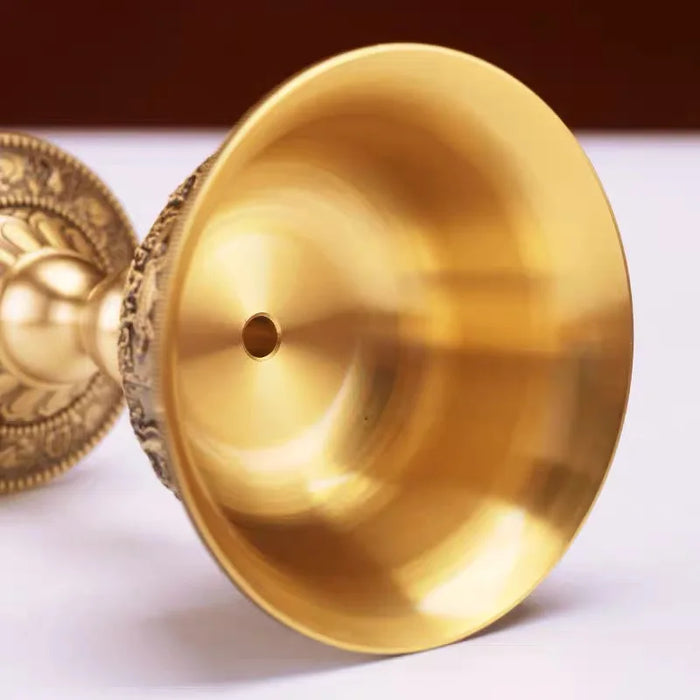 Copper Buddhist Candlestick with Bronze Finish — Dragon & Phoenix Inlay