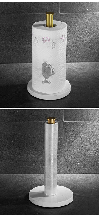 Nordic Marble & Space Aluminium Paper Towel Holder — Vertical Kitchen Roll Stand (Black, White, Gold)