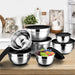 6-Piece Stainless Steel Nesting Mixing Bowls with Black Lids and Non-Slip Bases