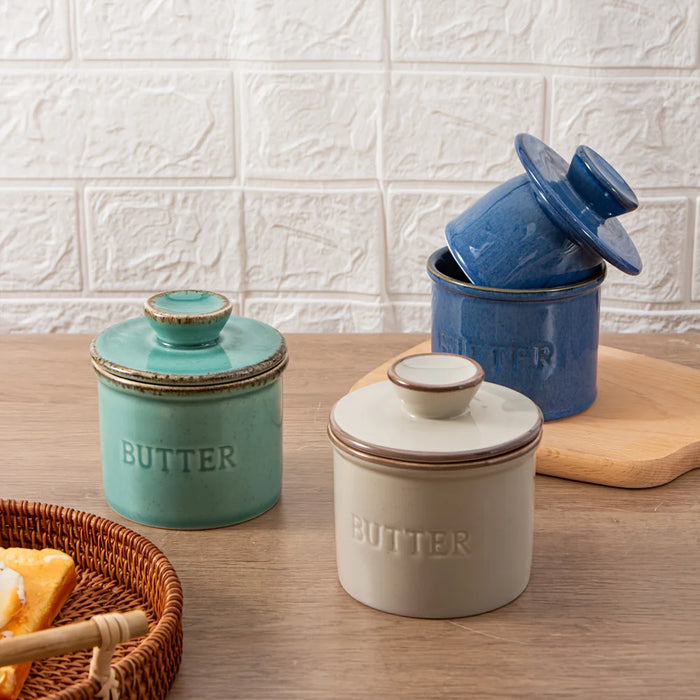Ceramic Yellow Butter Dish with Lid — Kiln‑Turned Round Countertop Storage