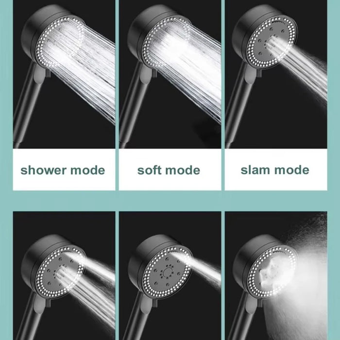 8-Mode High-Pressure Black Handheld Shower Head — Water-Saving, Fall-Resistant