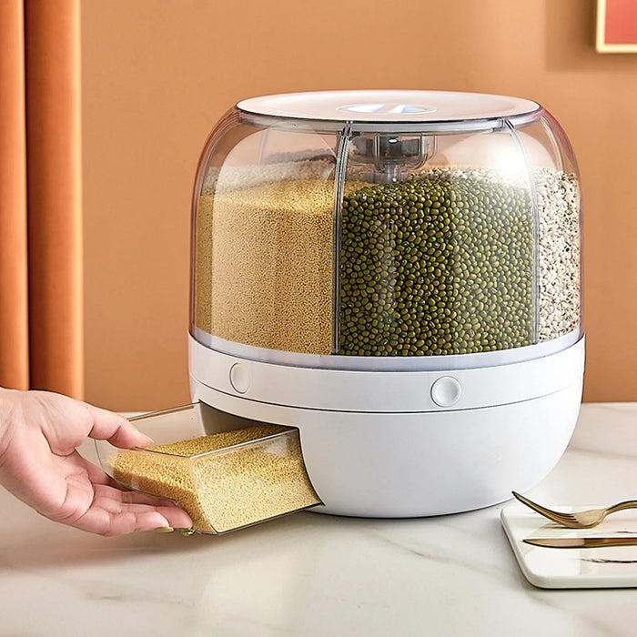 6-Compartment Rotating Grain Dispenser — Sealed, Insect-Proof Kitchen Storage