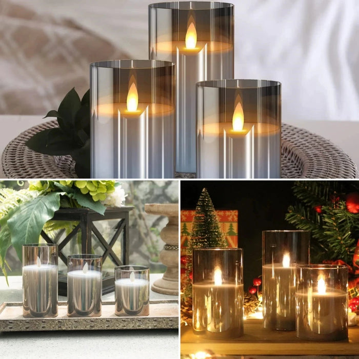 Set of 3 LED Flameless Candles with Remote Control — Flickering Décor Lights for Weddings & Parties