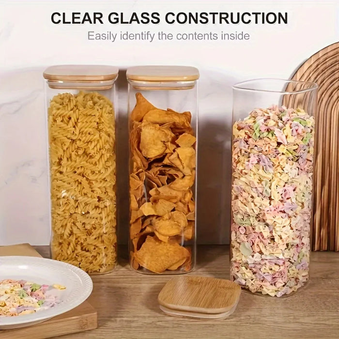Square Borosilicate Glass Storage Jars with Bamboo Lids — 1450ml, 2 or 4 Pack