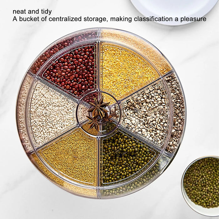 6-Compartment Rotating Grain Dispenser — Sealed, Insect-Proof Kitchen Storage