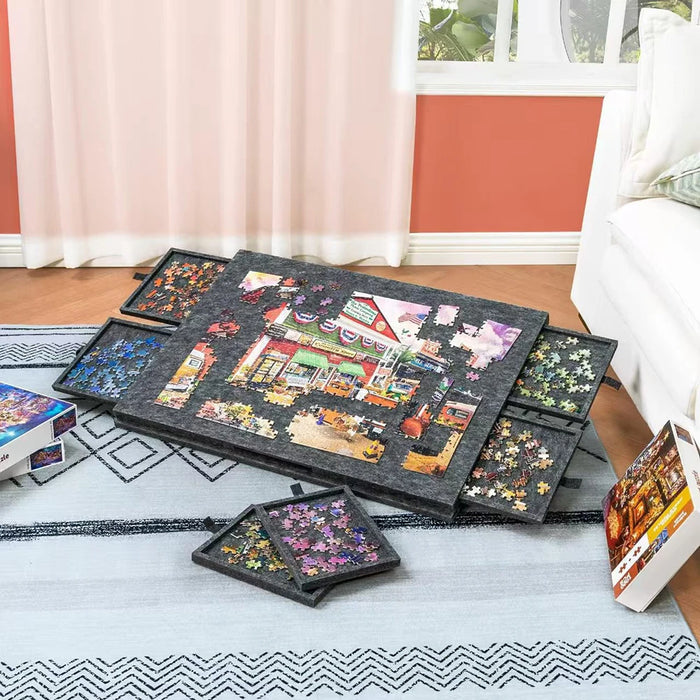 Felt Puzzle Table for 1000 Pieces — 6-Drawer Portable Jigsaw Board with Stand Cover, 77 x 53.6 x 4.2 cm