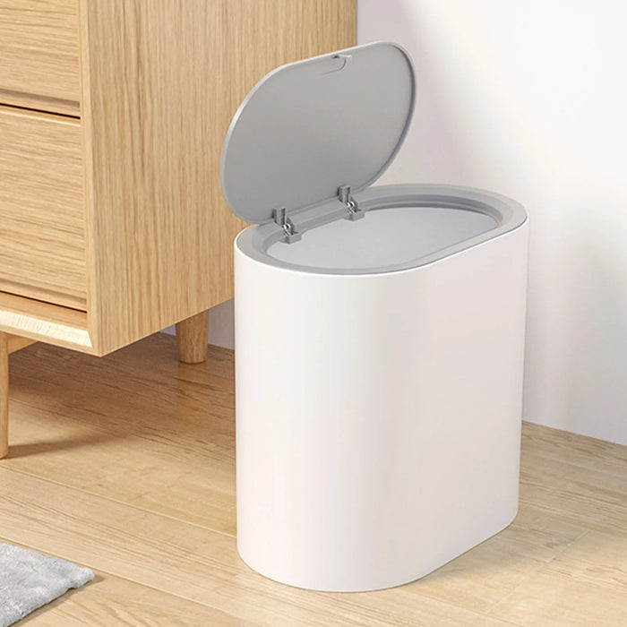 Slim Press-Top Bin with Lid and Wheels — Small Kitchen & Bathroom Waste Basket