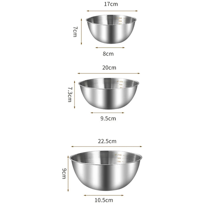 3-piece Stainless Steel Mixing Bowl Set with Measurement Marks
