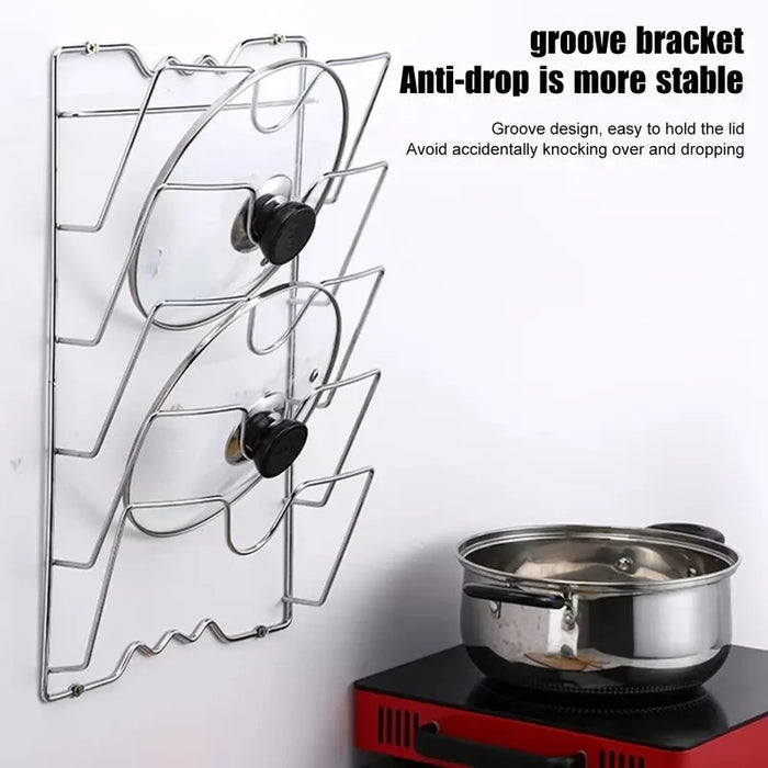 Wall-Mounted Pot Lid Rack — 5-Layer Stainless Steel Kitchen Organizer