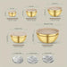 10-piece Gold Stainless Steel Mixing Bowl Set with Lids & Sharpener - Dishwasher-safe