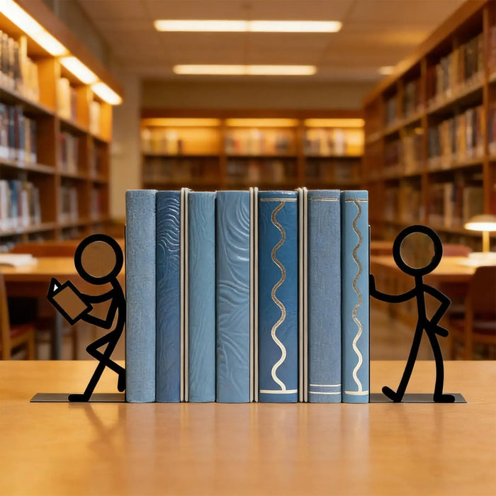 Metal Abstract Art Bookends — Non-Slip Heavy-Duty Shelf Supports (Set of 2)