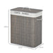 100L Collapsible Laundry Hamper with Lid & String Handles — 2-Section, Removable Lining, Grey