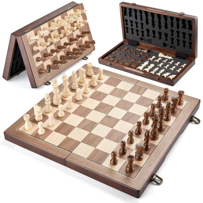 Magnetic Wooden Chess Set 39.37 cm (15.5in) Folding Travel Board with 2 Extra Queens