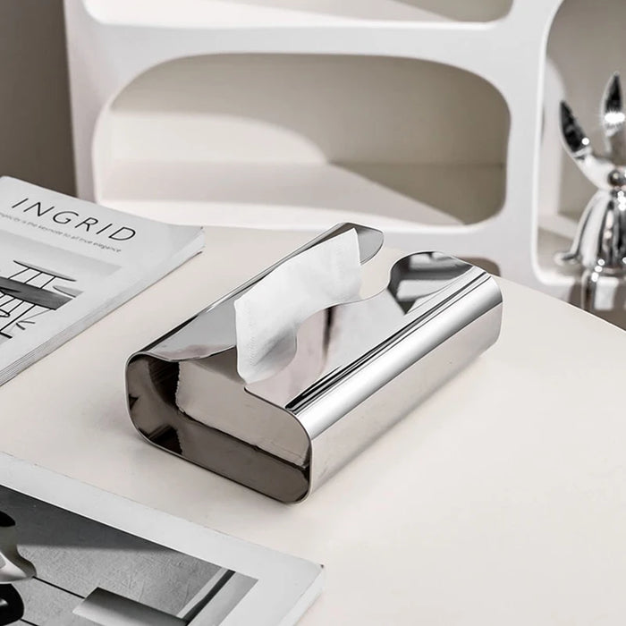 Stainless Steel Tissue Box — Irregular Pull-Paper Dispenser (Silver)