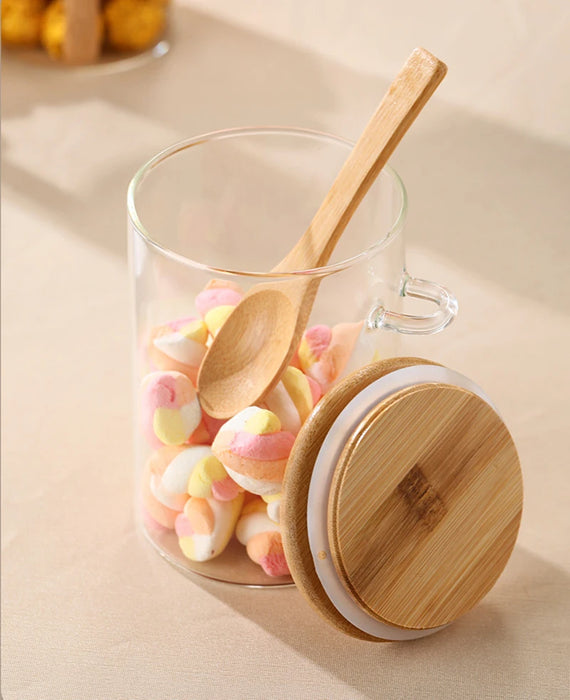 Borosilicate Glass Storage Jar with Bamboo Lid & Spoon, 620ml