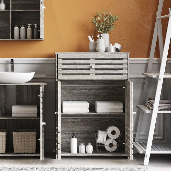 Modern Wooden Freestanding Bathroom Cabinet - Grey Oak, 60 x 30 x 85cm