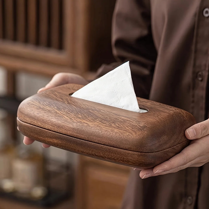 Walnut Wood Tissue Box Cover – Rectangular with Removable Lid, Minimalist Home Décor