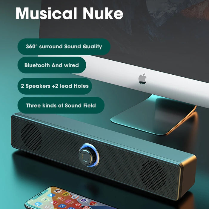 Portable Soundbar Speaker — Bluetooth 5.3 & Wired AUX, USB-powered, 2.0 Stereo