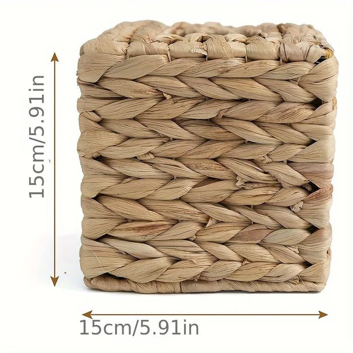 Woven Wooden Tissue Cube — Square Decorative Tissue Box Stand (1pc)