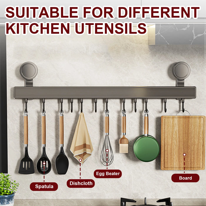No-Punching Kitchen Rail with Hooks — Space Aluminium, Electroplated (30/40/50cm)