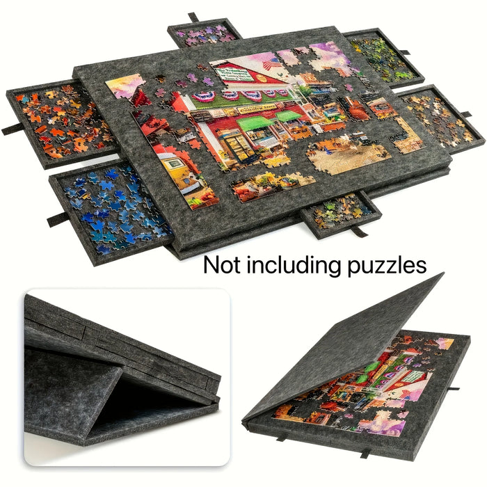 Jigsaw Puzzle Sorting Table with 6 Drawers & Felt Surface — Fits 1000pcs, Includes Display Lid & Stand