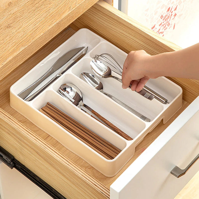 4 or 5-Compartment Cutlery Drawer Organiser – PP Tray, Easy Clean (White)