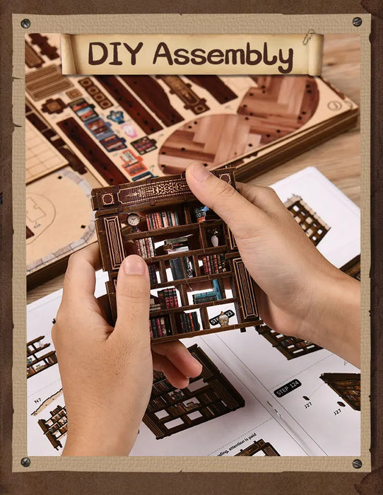 Retro Dreamy 3D Wooden Miniature House Kit — DIY Bookshelf Insert