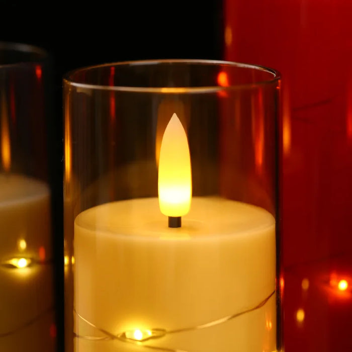 Outdoor Flameless LED Pillar Candles with Remote & Timer — Yellow Flicker, Battery-Operated (3/4pc)